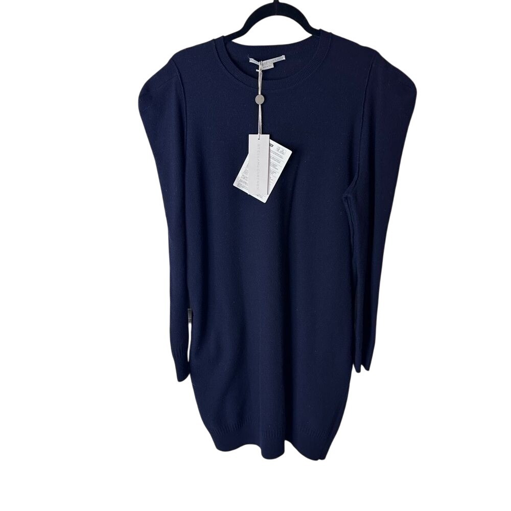 Stella McCartney Midnight Blue Puff Shoulder Mini Sweater Dress IT 44 L 592272